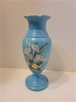 translucent blue floral blown glass vase