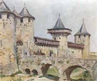 PAINTING OF CASTLE BY RAYMOND DESVARREUX.