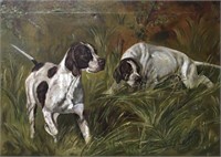 PAINTING OF 2 DOGS BY L.M. PHILLIPS.