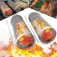 2pcs Rolling Grill Basket For Outdoor Grill