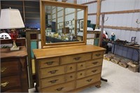 Maple 9 drawer dresser with mirror by Sterling