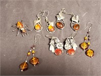 Sterling silver and amber earrings,