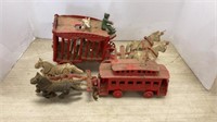 Cast-iron Circus wagon and trolley car