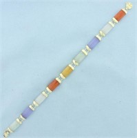 Multi Color Jade Good Fortune Bracelet in 14k Yell