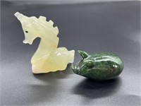 Carved Natural Stone Pig & Unicorn (2)