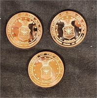 (3) 1 OZ Copper Coins (Possible Challenge Coins?)