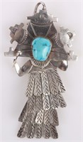 AZTEC TURQUOISE STERLING SILVER SIGNED BROOCH