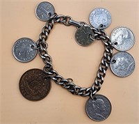 VTG 1960s Charm Bracelet Made Of Old Coins