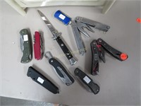 Nine Folding Knives w/ multitools