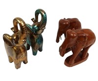 WOOD, BRASS AND MORE ELEPHANT STATUES