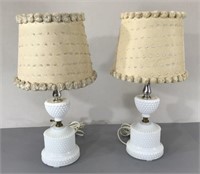 Small Hobnail Milk Glass Accent Lamps -2