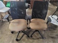 Two Swivel Brown Seat / Black Back Office Chairs