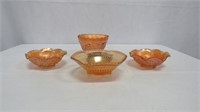 4 pc Vintage Marigold Carnival Glass