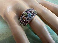 STERLING SILVER RING MULTI COLOR STONES SIZE 8