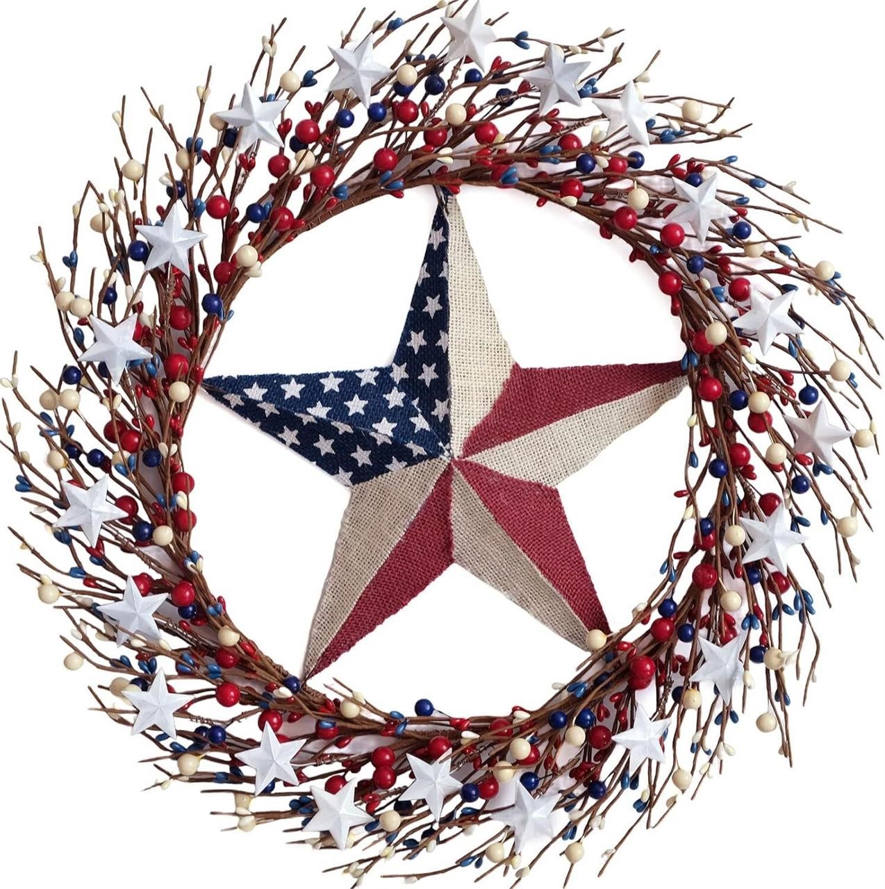 TEMPUS 14 Inch 4th of July Retro Berry Wreath