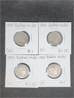 4- Buffalo Nickels: 1923, 1924, 1925, & 1926