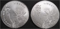 (2) 1 OZ .999 SILVER STATUE OF LIBERTY ROUNDS