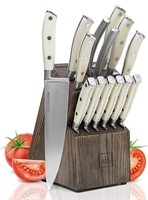 New White Knife Set With Block, 15-Piece Forged