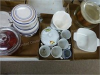 3 boxes casserole dish and decorative dishes