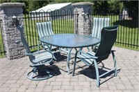 5 piece patio set, metal frame tempered glass top