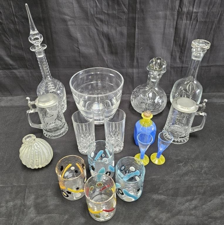 Group of vintage cut crystal decanters,