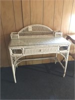 One Drawer white wicker desk with glass top