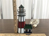 Stained Glass Light House Table Lamp