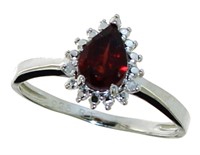 Pear Cut Natural Garnet & Diamond Ring