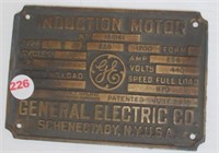 Bronze/brass GE Induction Motor plaque. Measures: