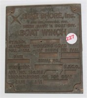 Bronze/brass Lakeshore Inc. Boat Winch plaque.