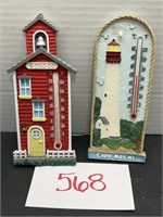 (2) collectible thermometers; school house and