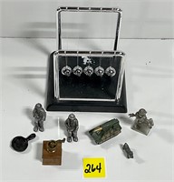 Vtg Pewter/Miniatures Newton Cradle Balance Balls