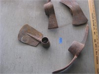 4 Large, Rusty Old Farm Tools Axe, Pick, Etc...