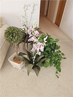 (4) Artificial Plants & Flowers Lot