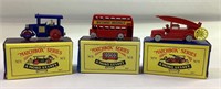 3 matchbox Series Diecast cars with boxes