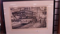 Etching by William Crook titled "Springfield Bus"