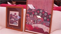 Two framed prints, both with batik-style