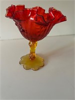 RED TO AMBER RUFFLE DISH 7 1/2" TALL