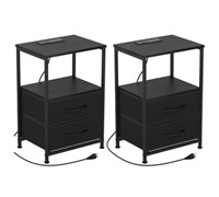 DOMYDEVM SET OF 2 BLACK NIGHTSTAND WITH FABRIC
