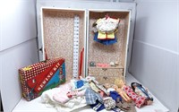 Doll Case w/Homemade Doll Clothes, Dolls & Sewing