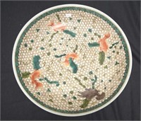 Vintage Chinese painted ceramic shallow bowl