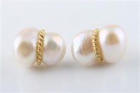 Pair of 18k Yellow Gold Baroque Pearl Earrings