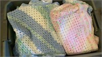 Large Plastic Tote Full Of Crocheted Pieces