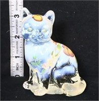 Fenton clear opalescent iridescent cat w/ flowers
