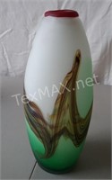 Green and White Hand Blown Vase
