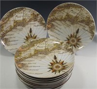 11 POTTERY BARN PLATE WITH FRENCH PORT COASTAL MAP