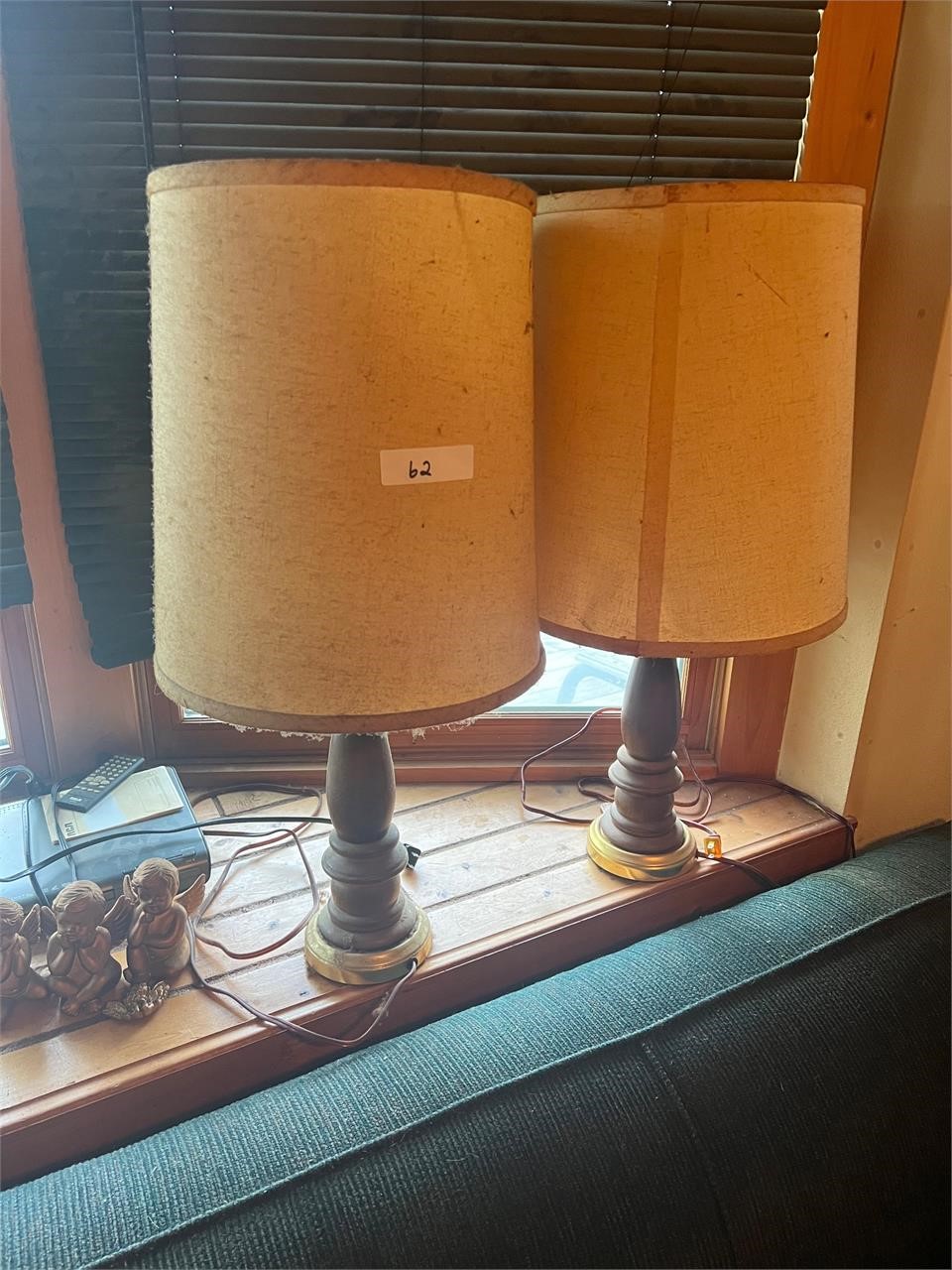 Lamps with shades wooden spindle