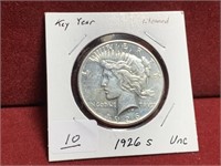 KEY 1926-S UNITED STATES SILVER PEACE DOLLAR UNC