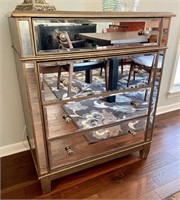 Elegant Mirrored Chest of Drawers with Gold