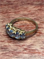 14k Yellow Gold Ring Size 7.5 Blue Stones